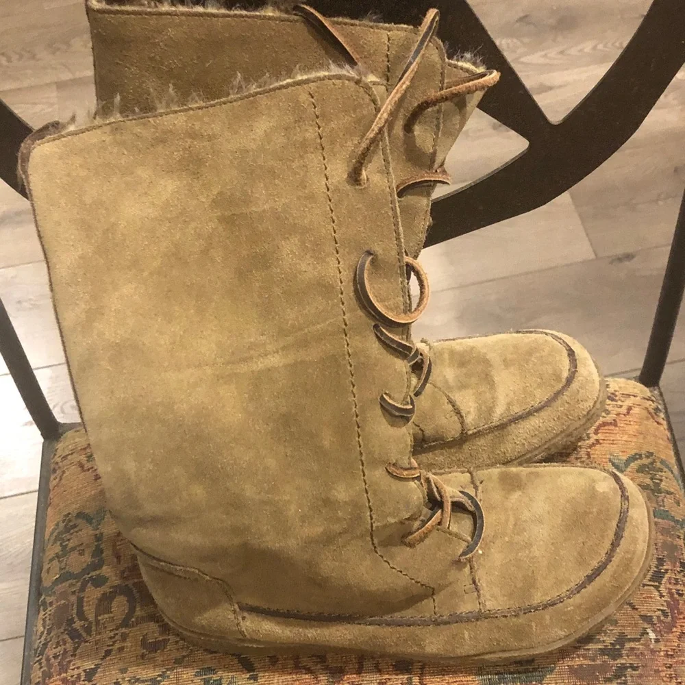 Sam Edelman Olive Suede Lace-Up Moc Toe Boots - Picture 6 of 6